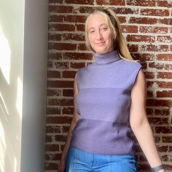 Vintage Sweaters - 90s purple color block sleeveless turtleneck